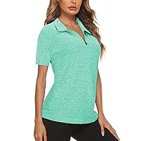 Koscacy Womens Quarter Zip Polo Shirts Short Sleeve Quick Dry Golf Tennis Athletic Tops (S-2XL)
