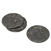 Creative Home Natural Charcoal Marble Set of 4 Pieces Round Coaster for Wine or Drink Serving Table Decorating, 4