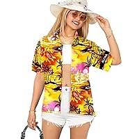 LA LEELA Hawaiian Shirts Womens Casual Summer Beach Party Colorful Blouses Shirt Blouse Short Sleeve Tropical Vacation Tops Dress Shirts Tank Top Women XXL Palm Tree View, Orange