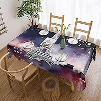Rectangle Tablecloth Night Paris Eiffel Tower Printed Washable Polyester Table Cloth Waterproof Spillproof Wrinkle Free Table Cover for Dining Table Buffet Parties Camping 54 x 72 in