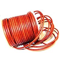 1mm Round Leather Cord for Jewelry Making, Genuine Leather String Cording, Bracelets, Necklaces, Beading and Hobby Project, Pendent, DIY Craft, Roll of 21.87 Yards (Vintage Red)