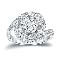 14k White Gold Round-cut Diamond Halo Engagement Ring (2 1/3 cttw, E-F, I1-I2) Size 4.5-6.5