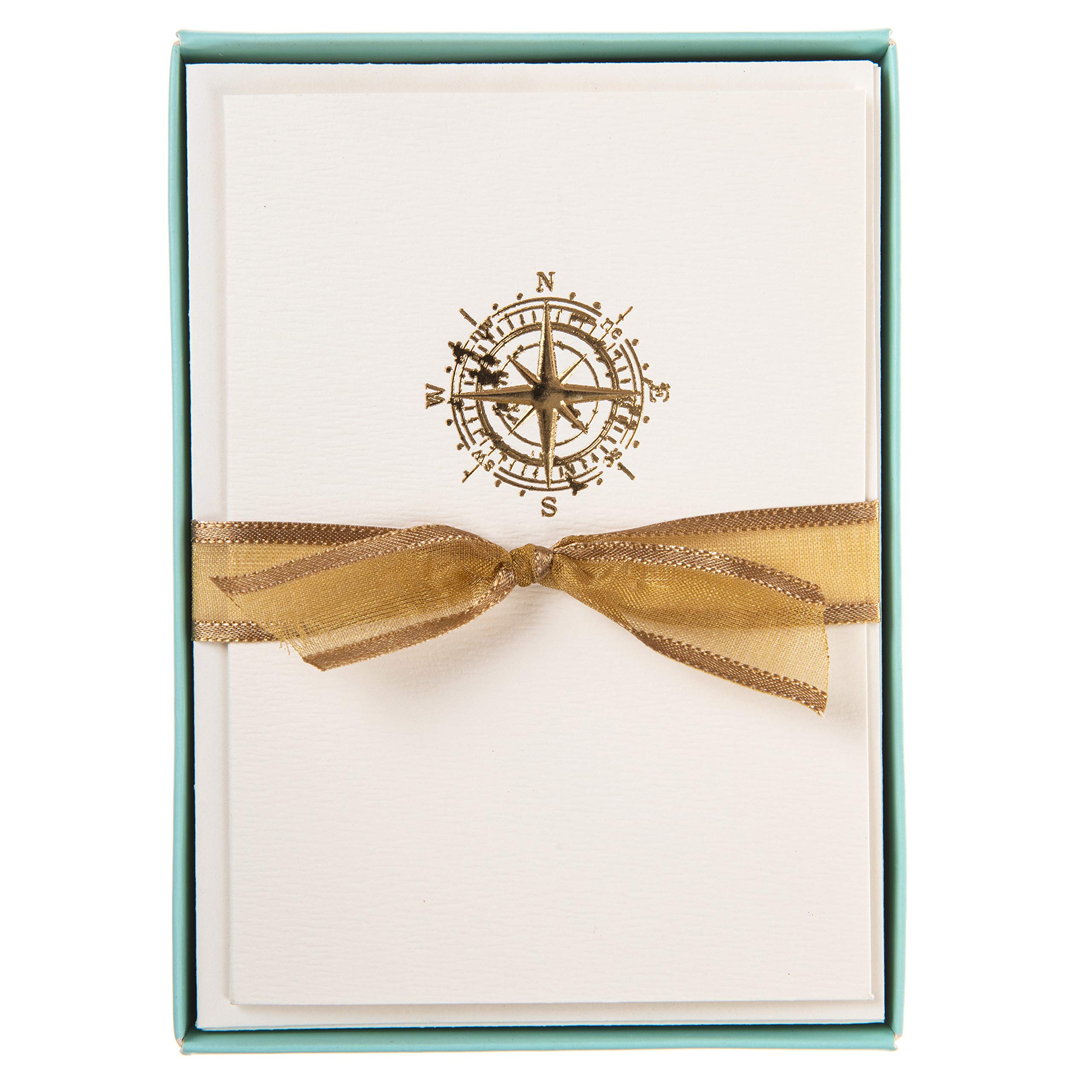 Graphique Nautical La Petite Presse Boxed Notecards - 10 Embossed and Embellished Gold Foil Compass Blank Cards with Matching Envelopes, 3.25