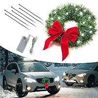 1 PC Christmas Car Wreath Decoration, Waterproof Polyester Front Grille Decorative Accessories with LED Lights, Universal Wreath Lighting Decoration for Car Truck SUV RV (Multicolored)