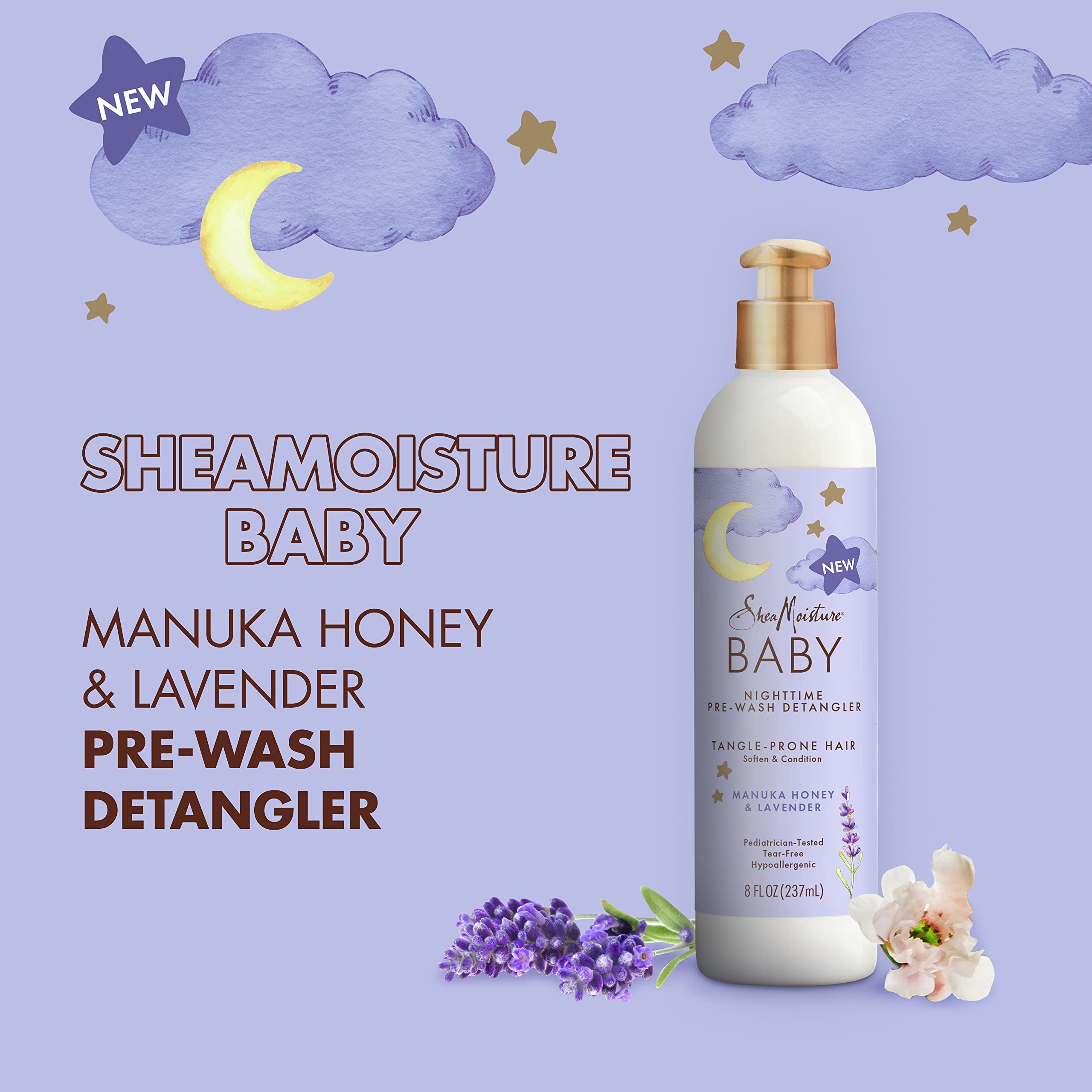 SheaMoisture Baby Pre-Wash Hair Detangler Manuka Honey & Lavender for Delicate Hair and Skin Nighttime Skin and Hair Care Regimen 8 oz