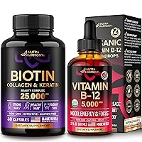 NUTRAHARMONY Organic Vitamin B12 Drops & Biotin, Collagen Capsules