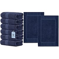White Classic Luxury Hand Towels | 6 Pack Luxury Bath 2 Pack Bundle (Navy Blue)