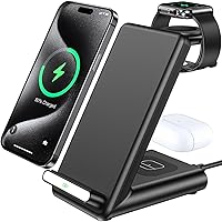 Wireless Charging Station,3 in 1 Wireless Charging Stand Made for Apple Watch Ultra 9 8 7 6 SE 5 4 3,Fast Wireless Charger Made for iPhone 15/Plus/Pro Max/14/13/12/11/X,for AirPods Pro(with Adapter)
