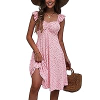 FENSACE Summer Cute Sweetheart Neckline Sundresses Ruffle Sleeve Floral Knee Length Dress