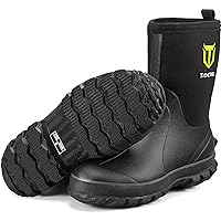 Rubber Boots for Men, 5.5mm Neoprene Insulated Rain Boots with Steel Shank, Waterproof Mid Calf Hunting Boots, Sturdy Rubber Work Boots for Farming Gardening Fishing