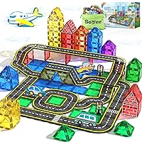 Magnetic Tiles Road City Set Magnetic Building Blocks with 4 Vehicles Cars Toys Boys Toys Ages 3 4 5 6 7 8 STEM Educational Preschool Constructions Toddler Toys & Gifts for 3+ Year Old Boys Girls