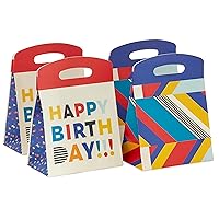 Hallmark Large Self-Sealing Gift Bags with Handles (4 Bags, 2 Designs: Colorful Geometric, Happy Birthday) for Kids, Adults, Celebrations