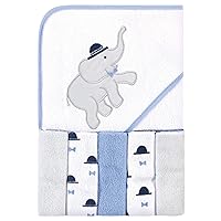 Unisex Baby Hooded Towel and Five Washcloths, Handsome Elephant, One Size