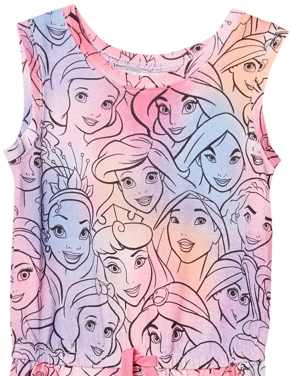 Amazon Essentials Disney | Marvel | Star Wars | Frozen | Princess Girls' Knit Sleeveless Rompers (Previously Spotted Zebra), Pack of 2, Princess/Friendship, Large