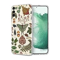 Compatible with Samsung Galaxy S22 Case, Mushroom Moth Herb Aesthetic Vintage Cottagecore Botanical Art Clear Case with Design for Girl Women, Flexible TPU Shockproof Protective Case