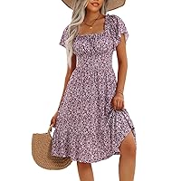 TORARY Cute Summer Dresses for Women 2024 Flutter Sleeve Square Neck Casual Spring Sundresses