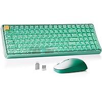 Wireless Transparent Keyboard and Mouse Combo, UBOTIE Green 100keys 2.4GHz USB Receiver Keyboard Mouse Set with Adjustable DPI Optical Mouse for PC Laptop
