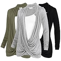 Free to Live 3 Pack Long Sleeve Nursing Tops Breastfeeding Shirts Cardigan Sweaters for Women Lightweight Postpartum Clothes