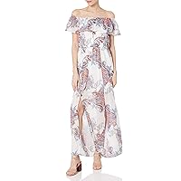 My Michelle Women's Off The Shoulder Printed Maxi Dress