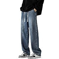 Mens Relaxed Fit Jeans Elastic Waist Baggy Denim Cargo Pants Drawstring Trousers