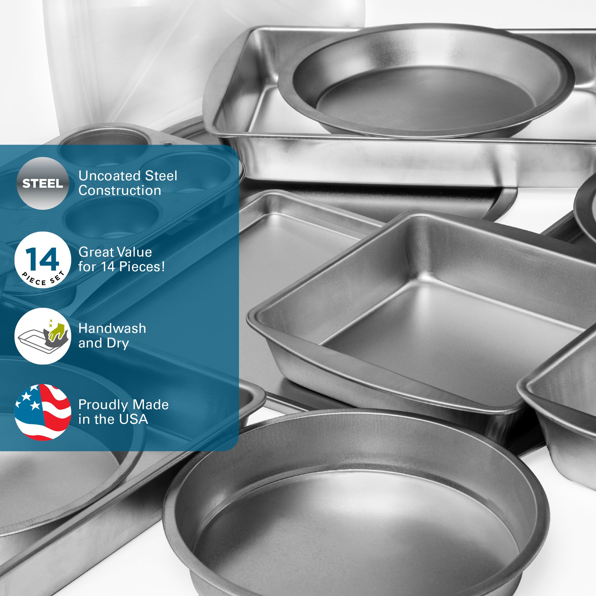 G & S Metal Products Company EZ Baker Uncoated, Durable Steel Construction 14-Piece Bakeware Set