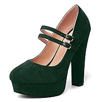 Womens Round Toe Mary Janes Evening Ankle Strap Suede Dress Buckle Platform Block High Heel Pumps Shoes 5 Inch