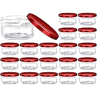 Amyhill 20 Pcs Small Glass Condiment Containers with Lids Travel Salad Dressing Container 2.5 oz Mini Fridge Container Reusable Dipping Sauce Cup Leakproof Food Container Jar for Picnic(Red)