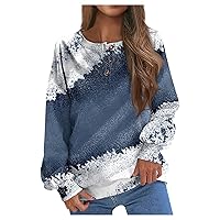 Fall Sweatshirts For Women, Women's Fall Round Neck Print Button Design Loose Casual Long Sleeve Pullover Top
