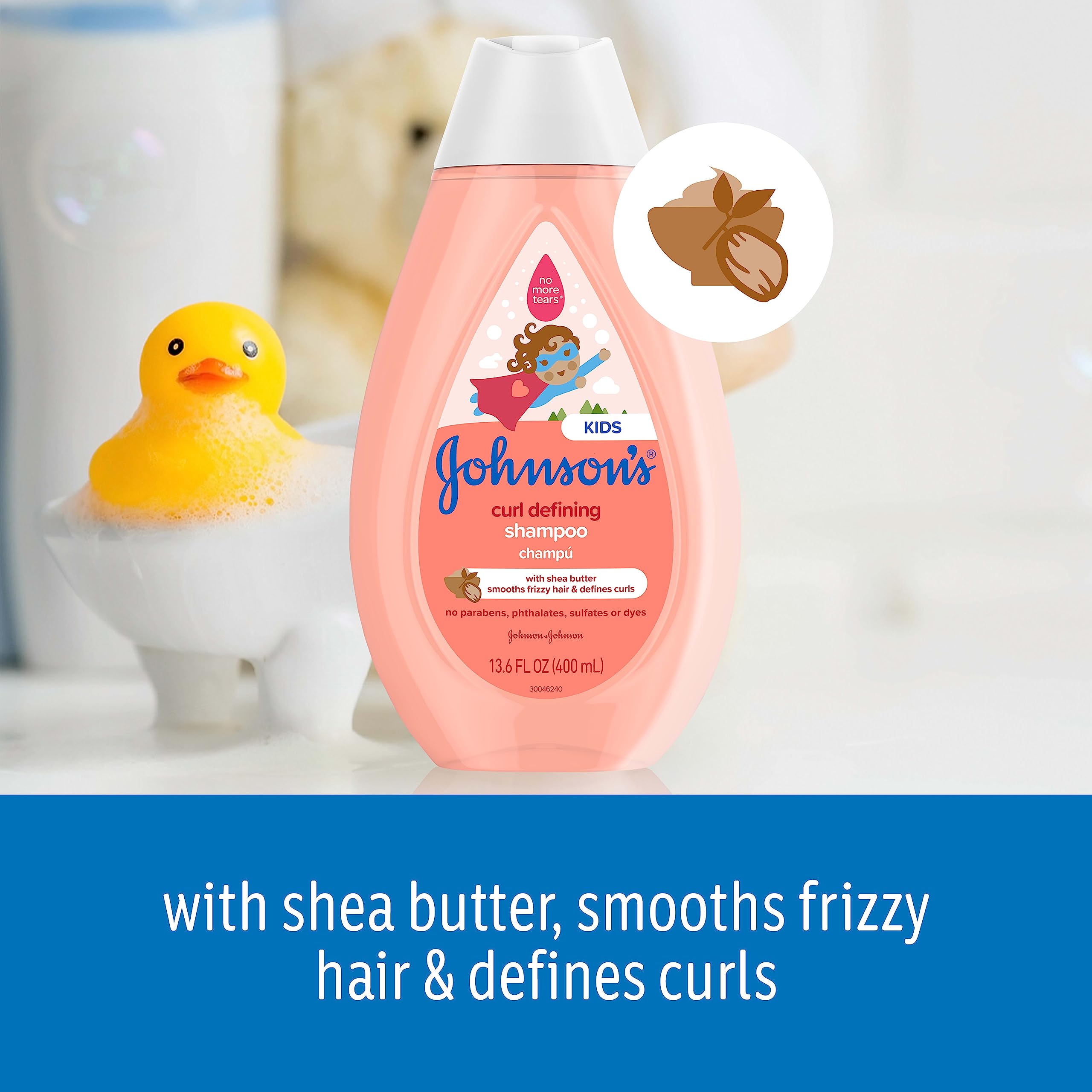 Johnson's Curl-Defining, Frizz Control, Tear-Free Kids' Shampoo with Shea Butter, Paraben-, Sulfate- & Dye-Free Formula, Hypoallergenic & Gentle for Toddler's Hair, 13.6 fl. oz