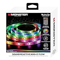 Monster 16.5ft Music Sync and Multi-Color Color Flow LED Light Strip with Fun Modes, Indoor Use, Xtreme Easy Use