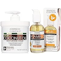 Advanced Clinicals Coconut Oil Moisturizing Cream + Vitamin C Brightening Body Oil Set