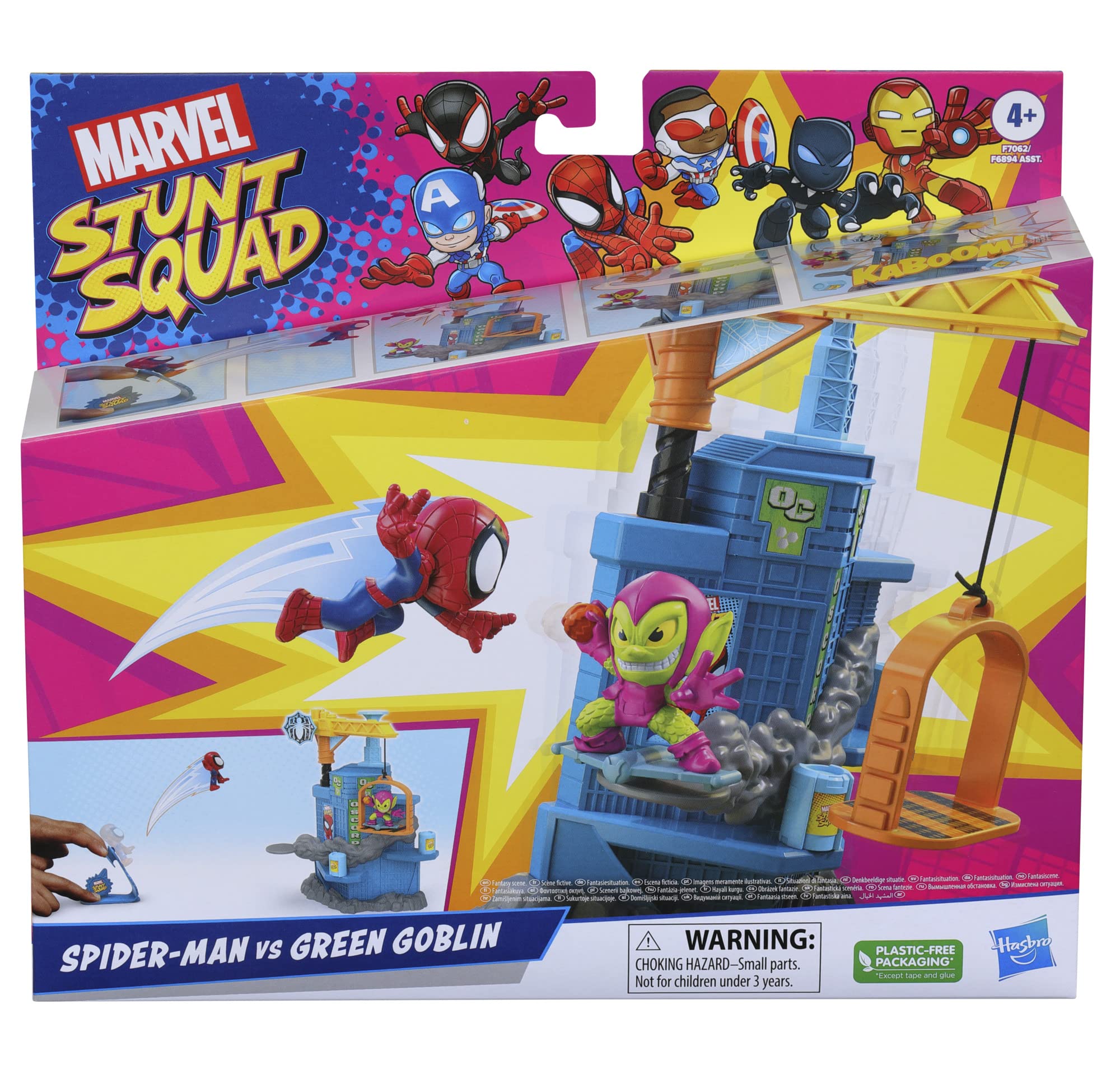 Marvel Stunt Squad Crane Smash Playset, Spider-Man vs. Green Goblin, 1.5-Inch Super Hero Action Figures, Toys for Kids Ages 4 and Up