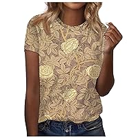 Summer Outfits for Women,Women Fashion Casual Tops Printed Short Sleeve Shirts Round Neck T Shirts Workout Basic Blouse