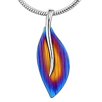 Ladies Sterling Silver Necklace with Blue and Purple Titanium Leaf Pendant - Adjustable Length - Jewellery Case - Partner Gifts, Amber