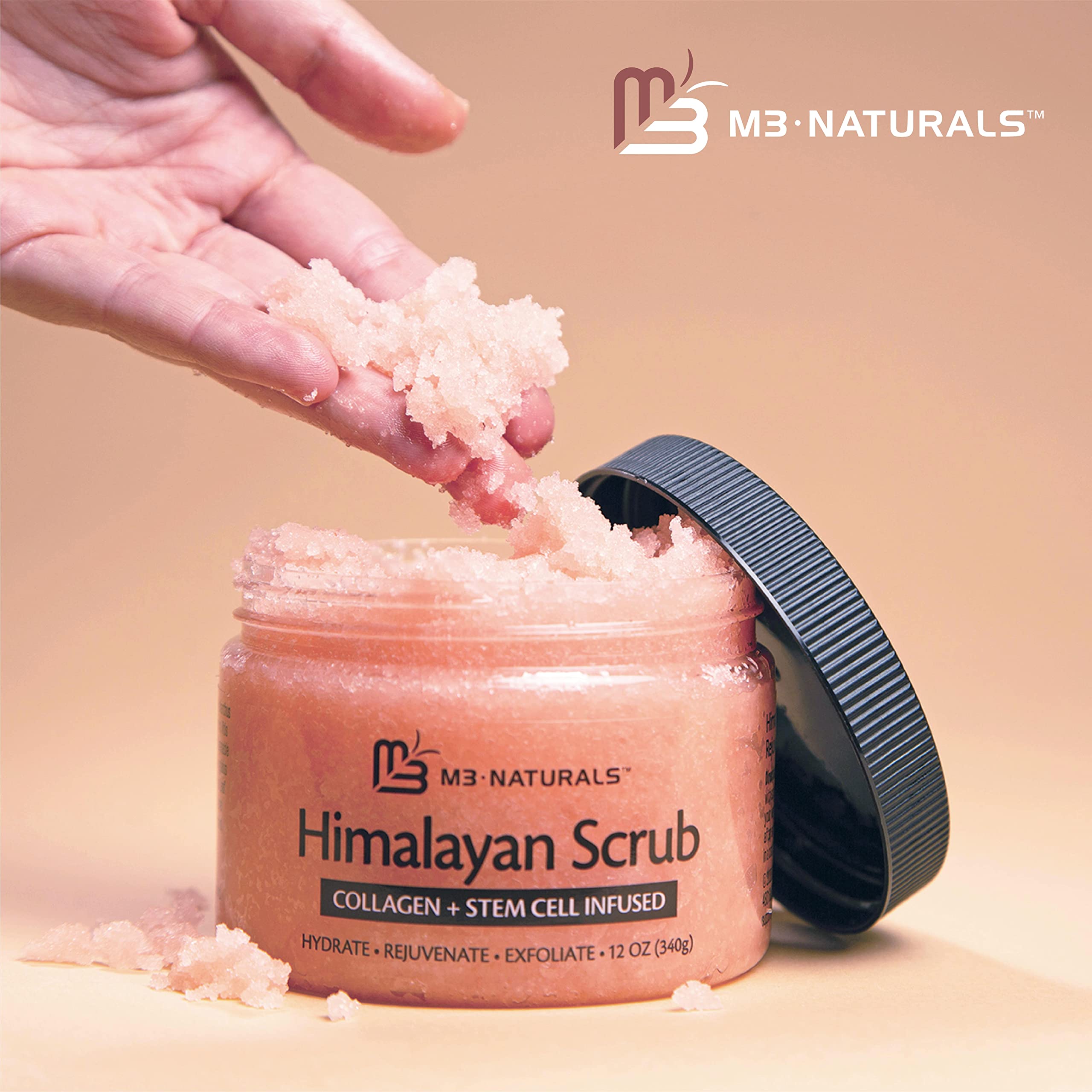 Himalayan Salt Scrub Exfoliating Foot, Scalp & Body Scrub Infused with Collagen and Stem Cell Natural Exfoliating Salt Scrub for Toning Skin Cellulite Deep Cleansing SkinCare Scrub | Exfoliate and Moisturize by M3 Naturals
