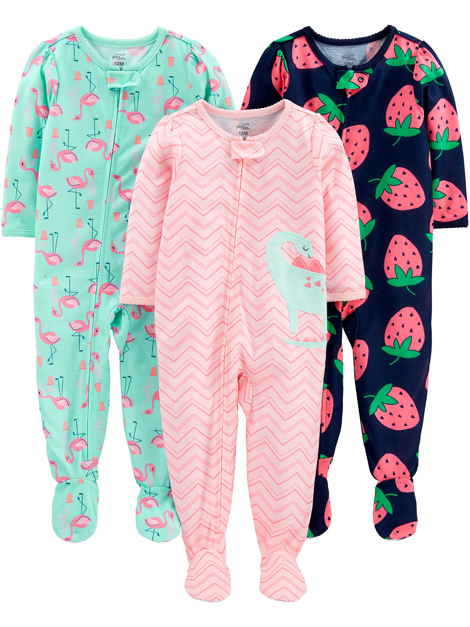 Simple Joys by Carter's Toddlers and Baby Girls' Loose-Fit Polyester Jersey Footed Pajamas, Pack of 3