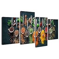 DJSYLIFE Kitchen Wall Decor - Colorful Spices Seasoning Spoon Canvas Wall Art Vintage Food Painting Picture Prints Modern Home Dining Room Decoration Artwork Framed Ready to Hang 48
