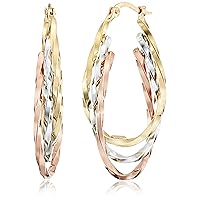 Amazon Collection 14k Gold Tri-Color Triple Hoop Earrings (1