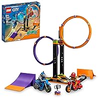 LEGO City Stuntz Spinning Stunt Challenge 60360-1 or 2 Player Tournaments with Flywheel-Powered Motorcycle Toys, Features 2 Minifigures and Ramps, Fun Gift Set Idea for Boys, Girls, or Kids Ages 6+