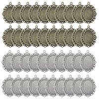 40-Pack Vintage Style Alloy Metal Blanks Inner 25x18mm Oval Base Settings Lace Bezel Charms Bulk Bronze Silver Pendant Trays DIY Jewelry Craft Making Accessories