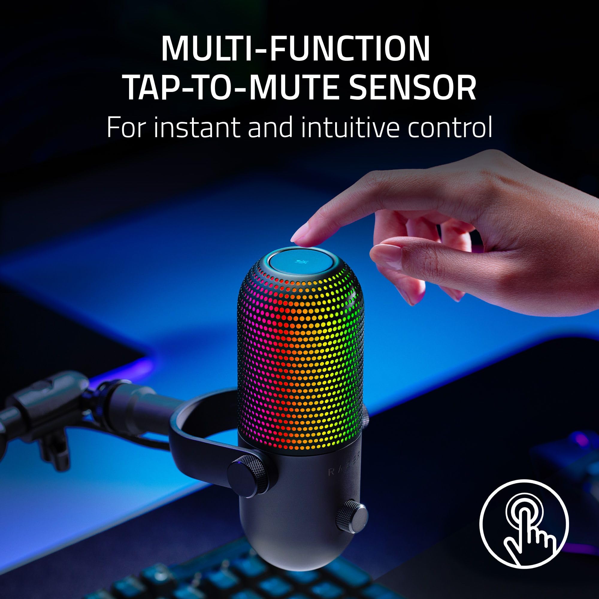Razer Seiren V3 Chroma RGB USB Microphone: Stream & Game Reactive Lighting - Tap-to-Mute Sensor - Condenser Mic - Digital Gain Limiter & Shock Absorber - PC, Discord, OBS Studio, XSplit - Black