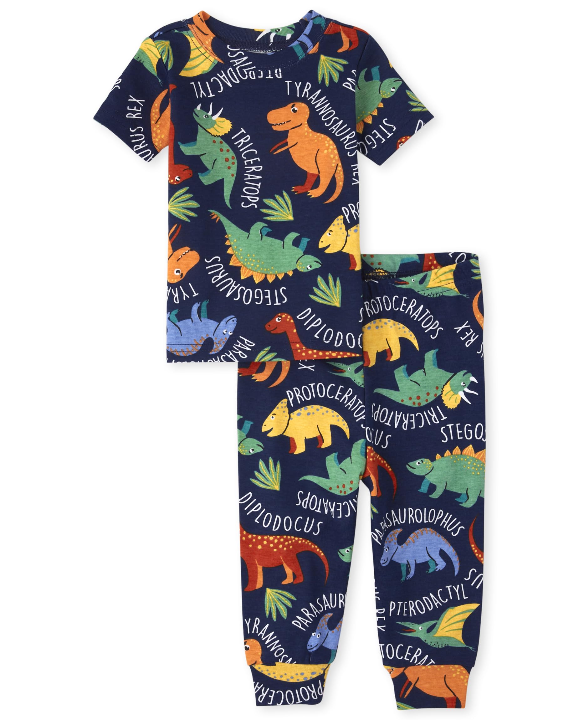 The Children's Place baby boys Dino Allover Snug Fit Cotton 2 Piece Cotton Pajamas