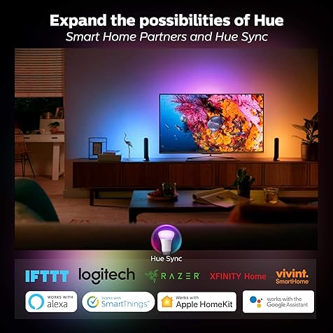 Philips Hue White A19 60W Equivalent LED Smart Bulb Starter Kit (4 A19 White Bulbs and 1 Hub Compatible with Amazon Alexa Apple HomeKit and Google Assistant)
