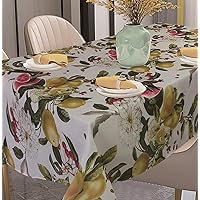 Violet Linen European Frutella Vintage Botanique Fruits Pattern, Premium Polyester Fabric Heavy Cotton Feel, Beige/Multi, 52 Inch by 70 Inch, Seats 4 to 6 people Tablecloths