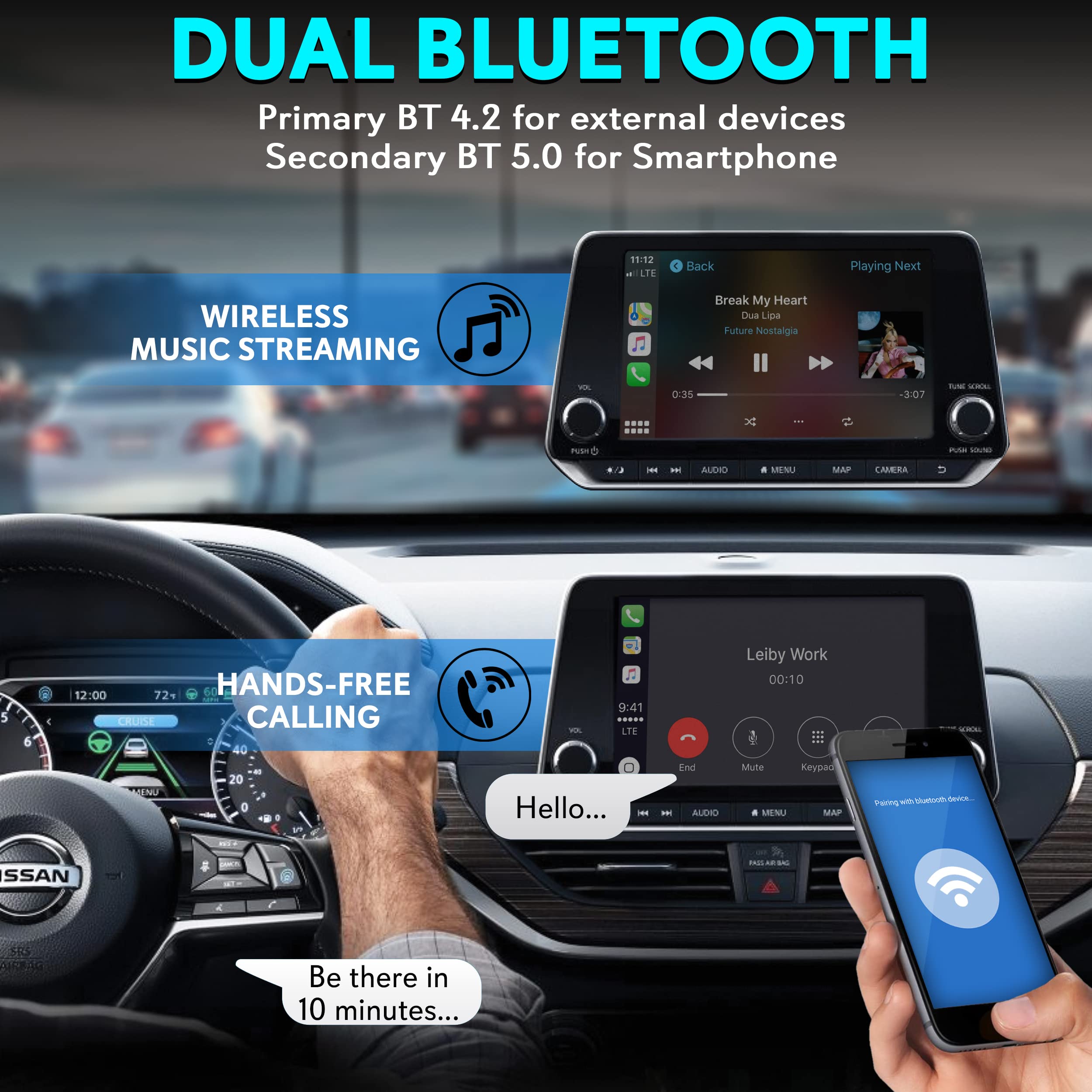 Pyle Wireless Carplay iA Box, 4GB RAM 64GB ROM, 2.4GHz, 5GHz Dual Band WiFi BT Octa Core 64Bits D, 4K Full HD, H.265, USB3.0 Android Box, Screen Mirroring, Install Android Apps - PAS20BD