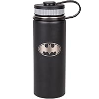 Batman Stainless Steel Travel Water Bottle, 18oz - Wide Mouth Double Walled Vacuum Insulated Thermos for Coffee & More - Gift for DC & Justice League Fans, Teens, Adults, Fathers Day