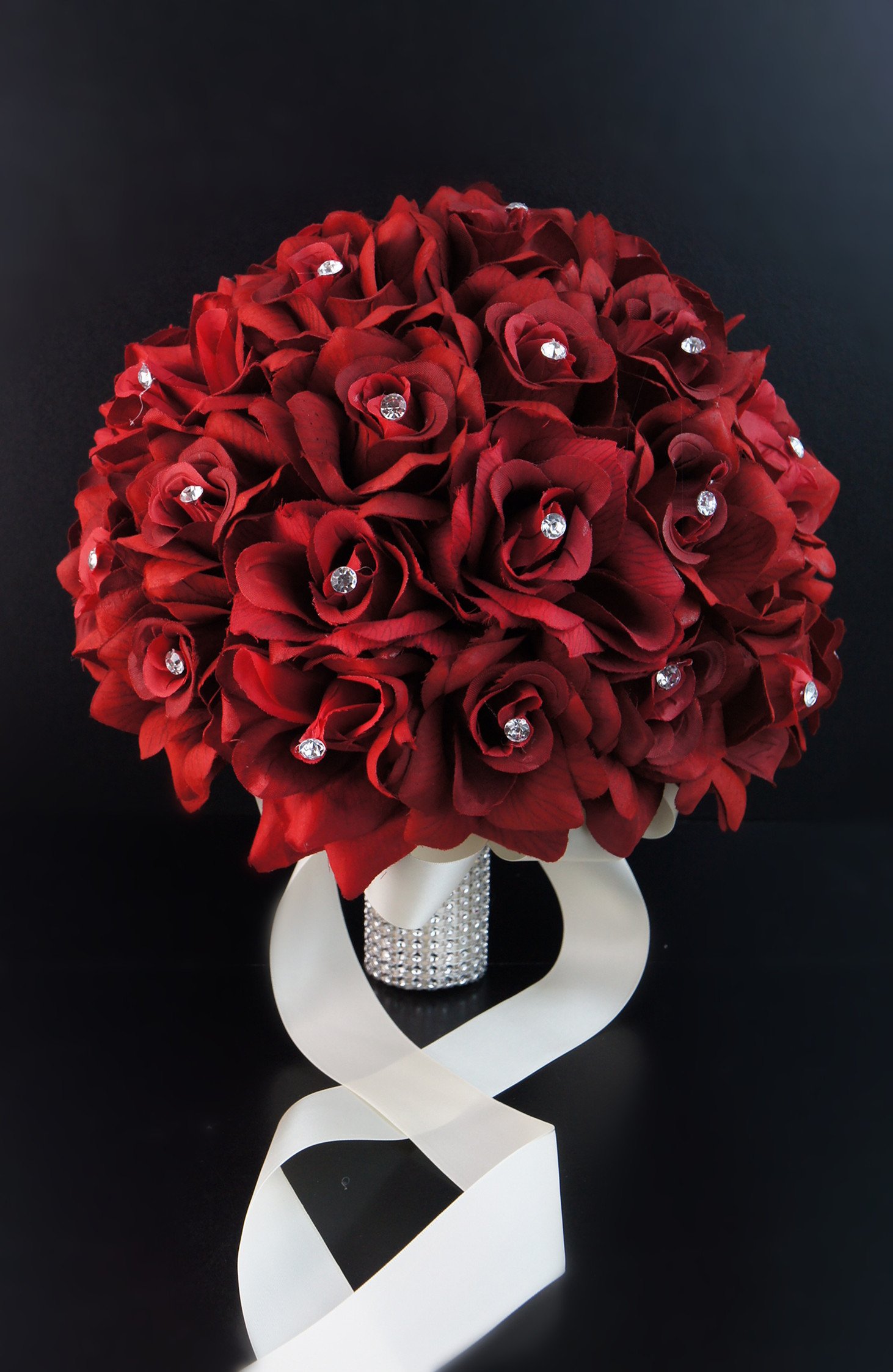18pc Wedding Bridal Party Silk Flower - Apple Red 3 Dozens Rose Bridal Bouquet - Boutonniere,corsage,petals