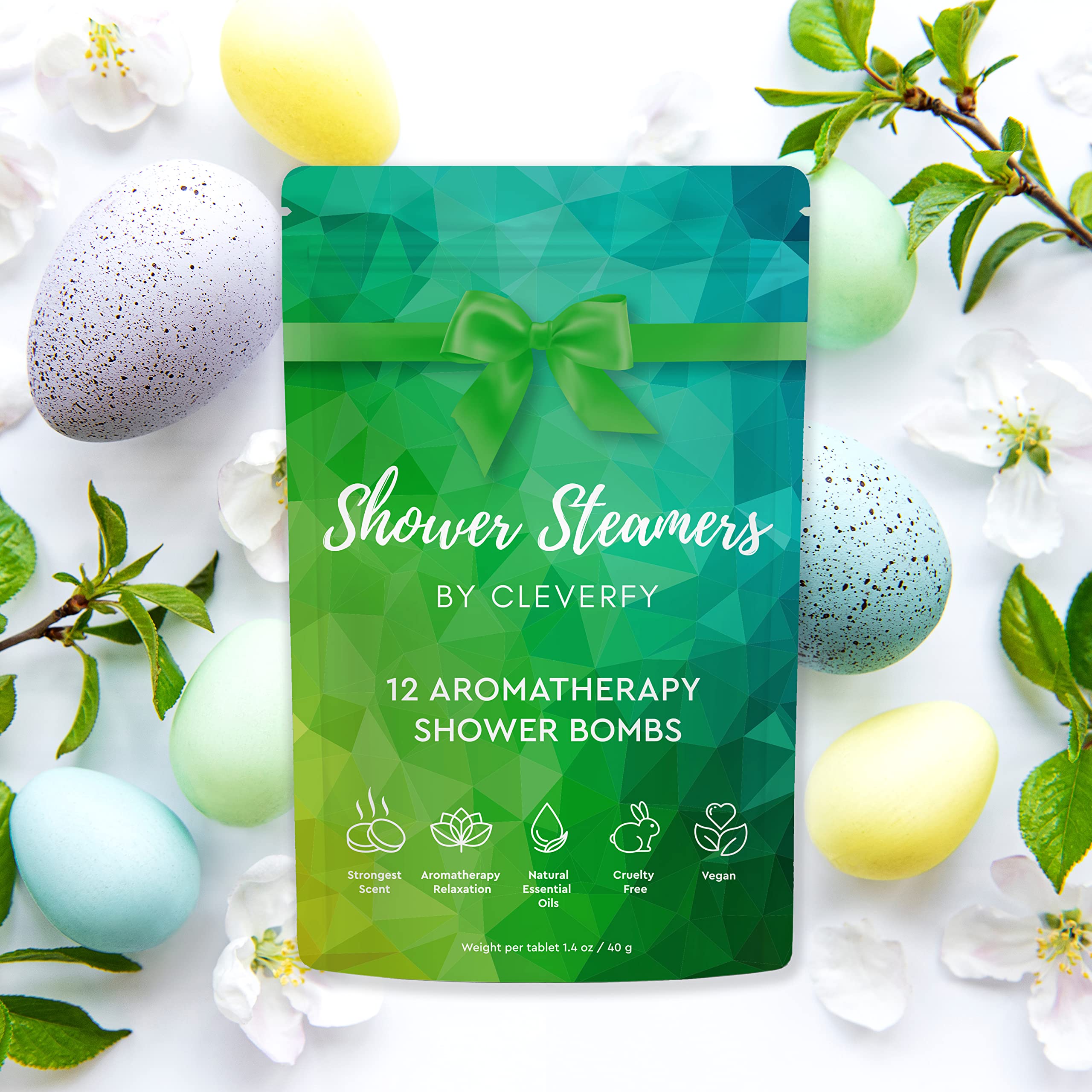 Cleverfy Shower Steamers Set of 2 Multipacks: Purple + Green. Each Pack Includes 12 Shower Bombs with Essential Oils for Relaxation, Stress and Sinus Congestion
