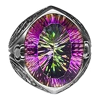 925 Sterling Silver Men Ring, Mystic Topaz Created Stone, Steel Pen Craft, Free Express Shipping