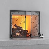 Fire Beauty Fireplace Screen with Doors, Handcrafted Solid Steel, Heavy Duty Metal Mesh, Powder Coat Finish, Free Standing Spark Guard
